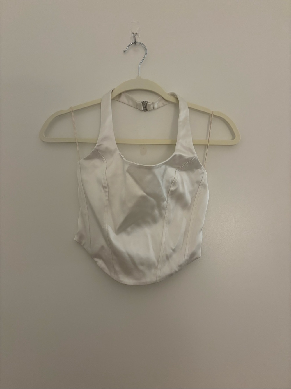 Aritzia Wilfred White Satin Halter Crop Top